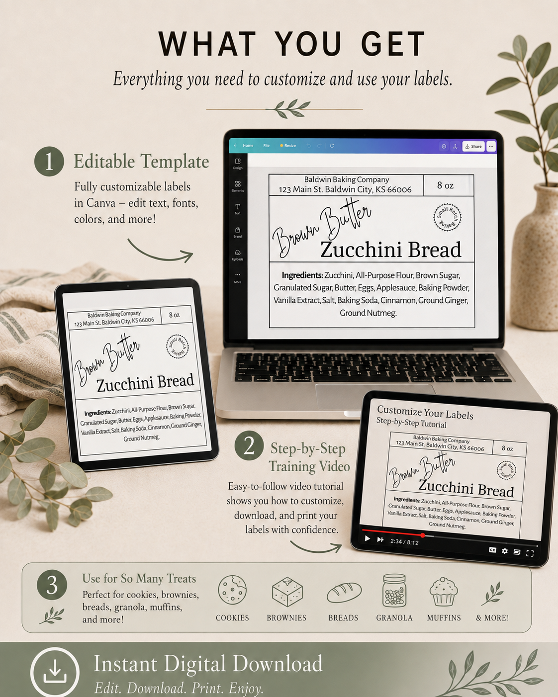 Digital Cottage Bakery Label Template