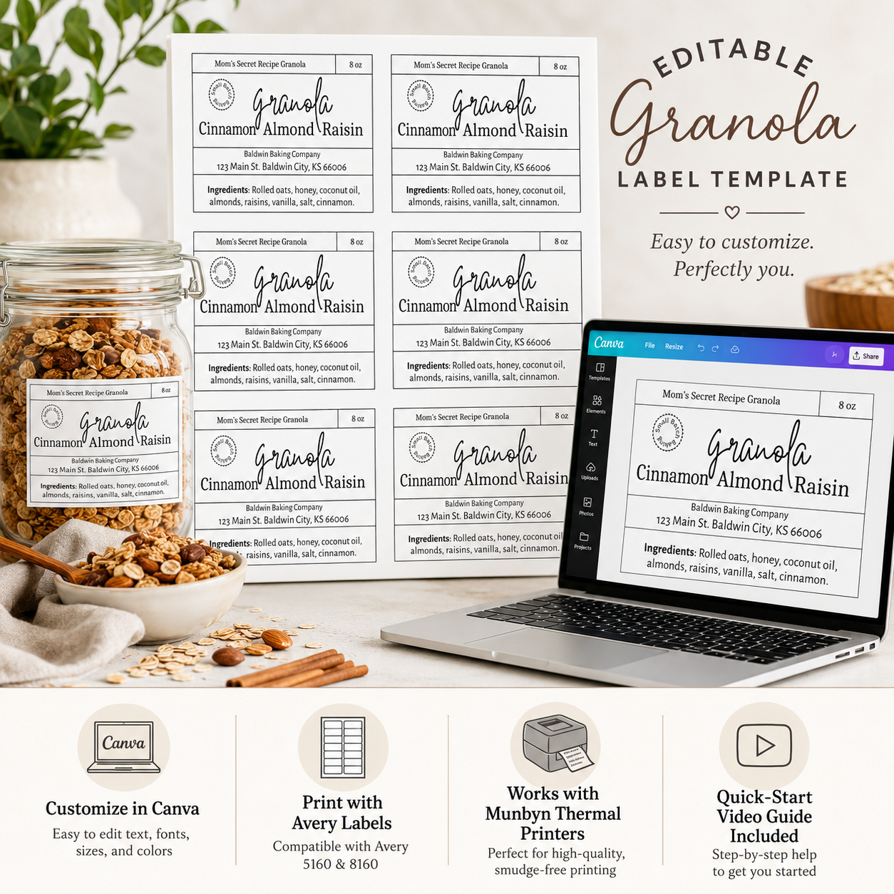 Granola Label Canva Template