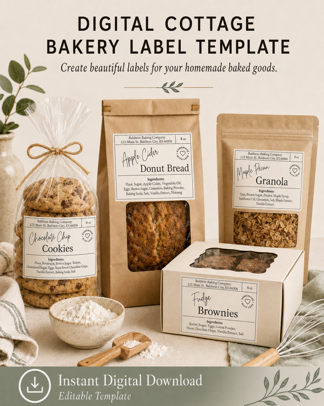 Digital Cottage Bakery Label Template